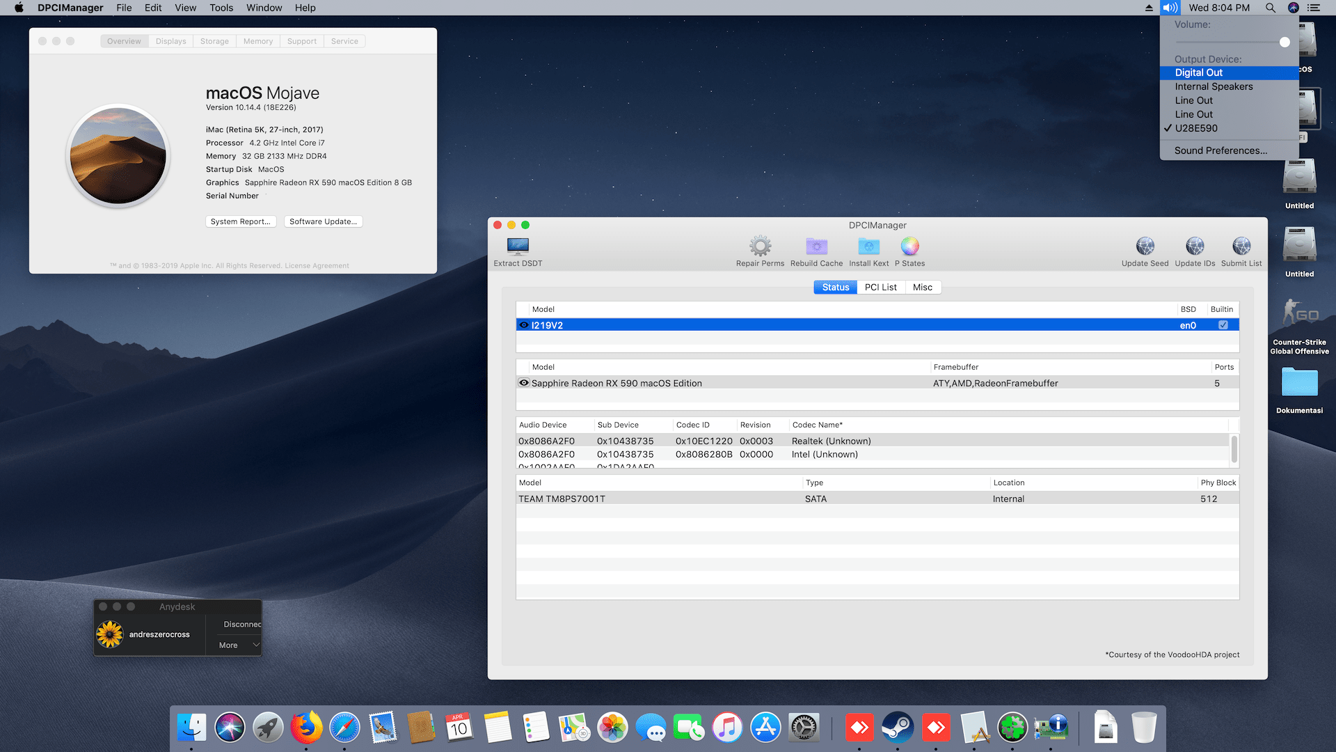 Succes Hackintosh macOS Mojave 10.14.4 Build 18E226 at Asus Maximus IX Hero + Processor i7 7700K + Sapphire AMD RX 590 8GB